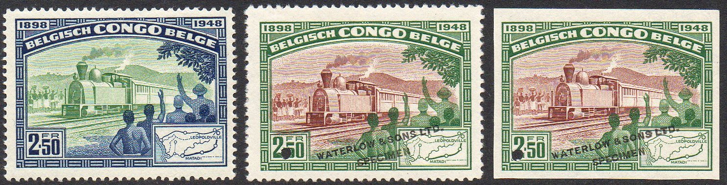 timbres Belgian Congo Belge 1948 Chemin de Fer railway Waterlow Sample Specimen stamps